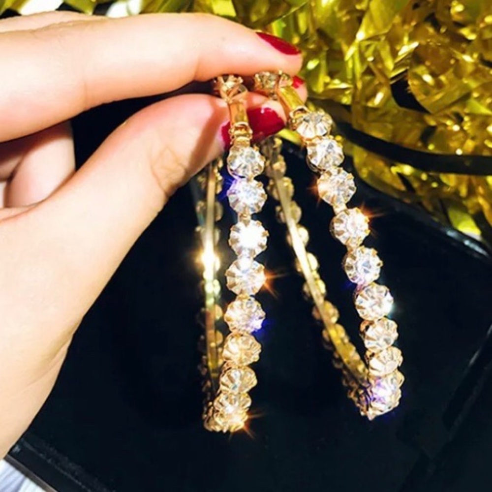 💎NEW 18K Yellow Gold Diamond Hoop Earrings - Picture 1 of 5